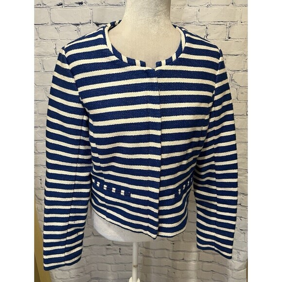 GAP Blue and White Striped Zip Up Short Jacket Coat Size 8 - Picture 1 of 8